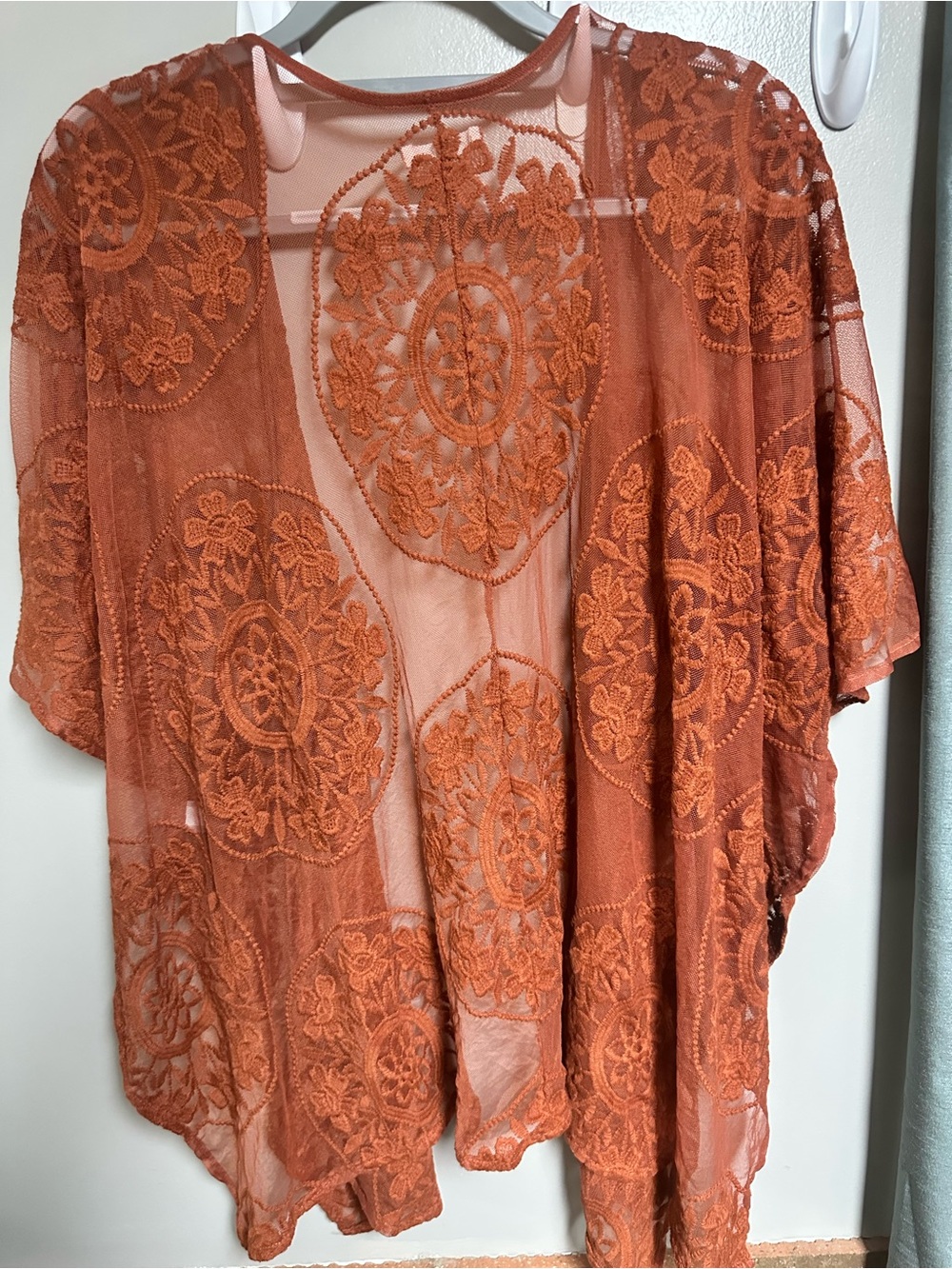 Maurices Burnt Orange Sheer Embroidered Kimono - Picture 3 of 3